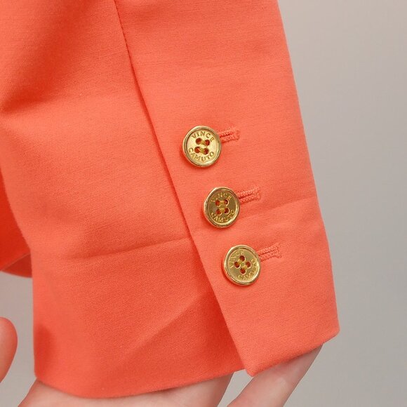 Vince Camuto Blazer Jacket Women's 12 Coral Orange Stretch Tailored Gold Buttons - Picture 7 of 8